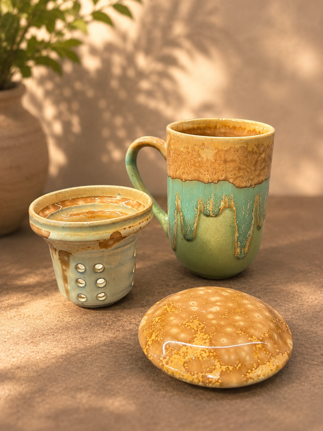 Handgefertigte Teetasse mit Keramik-Teesieb & Deckel – Für genussvolle Teemomente